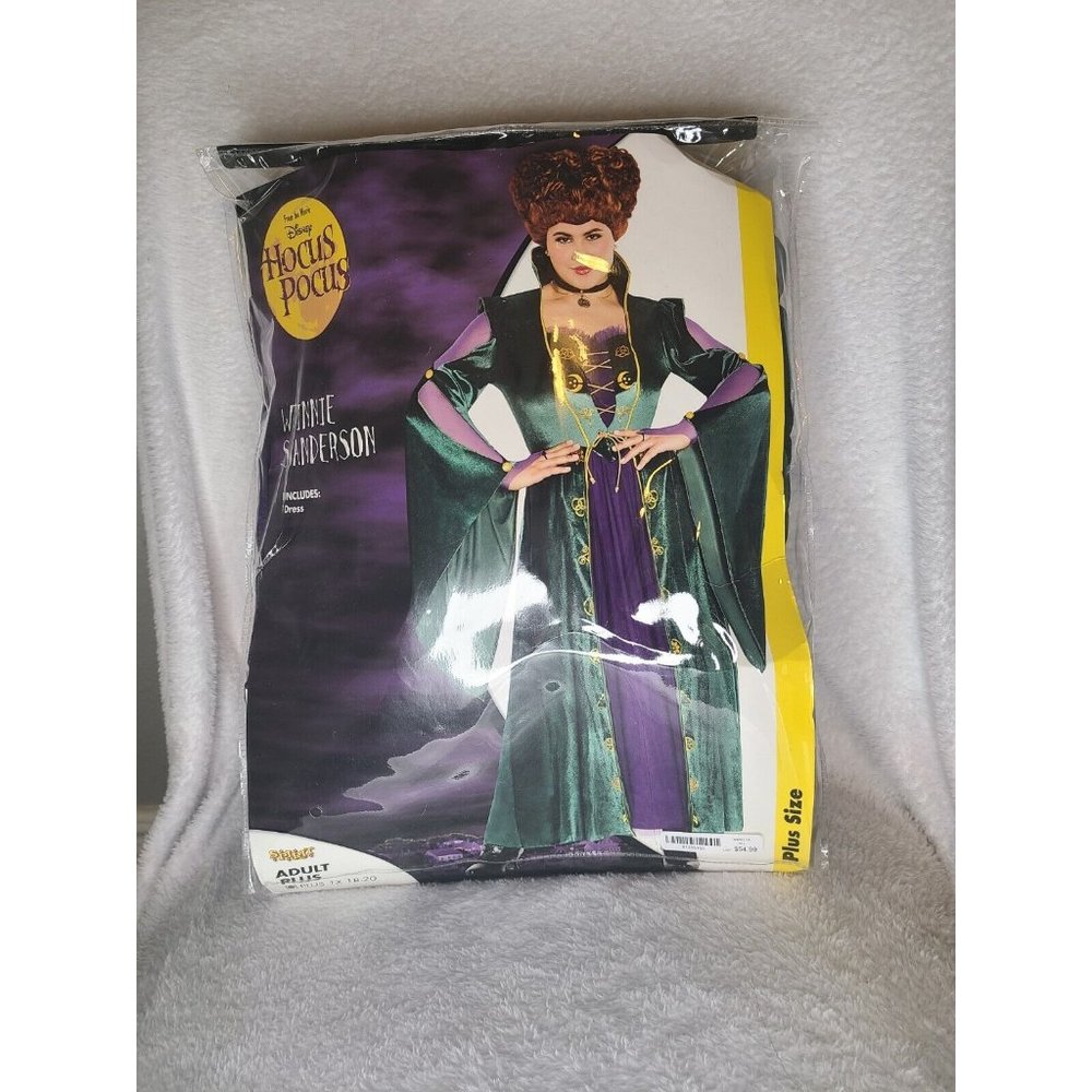 Hocus Pocus Adult Plus Size Winifred Sanderson Halloween Costume Dress 1X & Hat